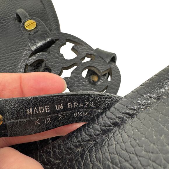 TORY BURCH Black Pebbled Leather Miller Sandals Slides Flip Flops Size 6.5 - Picture 7 of 9